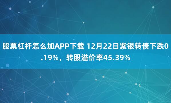 股票杠杆怎么加APP下载 12月22日紫银转债下跌0.19%，转股溢价率45.39%